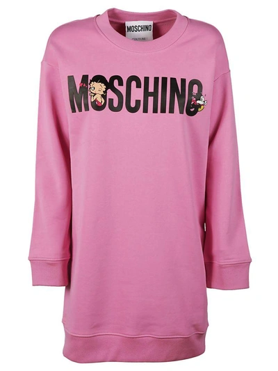 Shop Moschino Betty Boop Logo Sweatshirt Dress In Pink