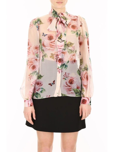 Shop Dolce & Gabbana Printed Silk Shirt In Rose-farfalle F.do Rosarosa