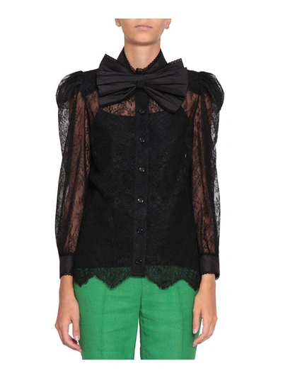 Shop Gucci Chantilly Lace Shirt In Nero