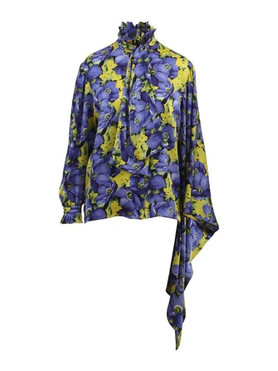 Shop Balenciaga Floral Silk Blouse In Giallo/viola