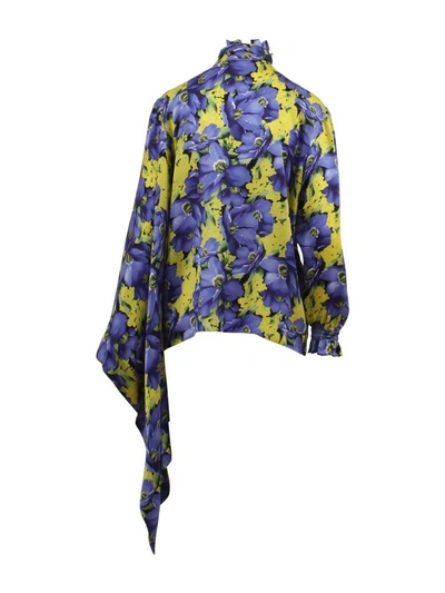 Shop Balenciaga Floral Silk Blouse In Giallo/viola