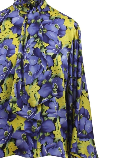 Shop Balenciaga Floral Silk Blouse In Giallo/viola