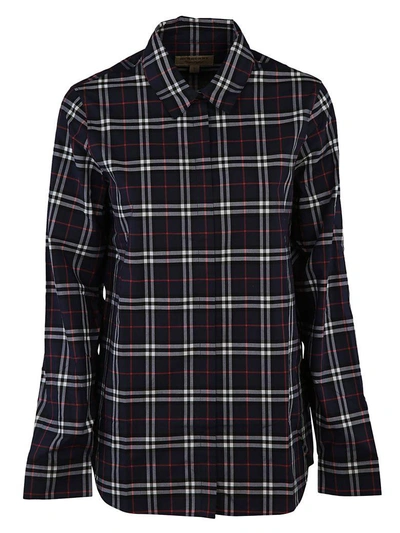 Shop Burberry Check Shirt In Navy