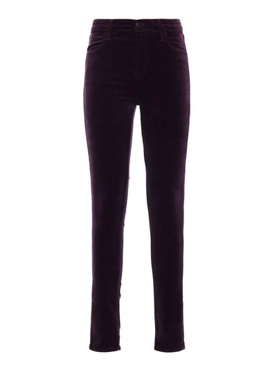 Shop J Brand Maria Velvet Skinny Trousers In Dark Purple