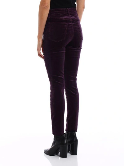 Shop J Brand Maria Velvet Skinny Trousers In Dark Purple