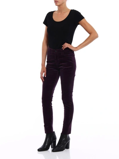 Shop J Brand Maria Velvet Skinny Trousers In Dark Purple