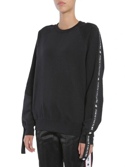Shop Forte Couture Sweatshirt With Side Logo Band In Nero