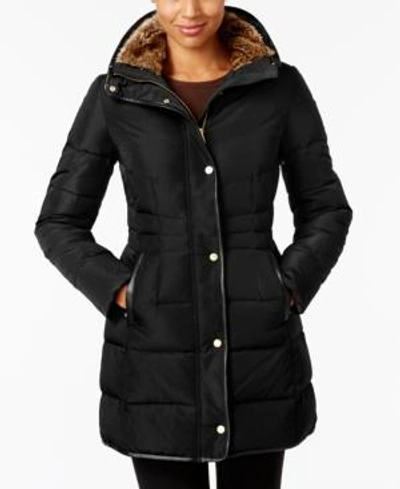 Shop Cole Haan Women's Faux-fur Collar Down Puffer Coat In Black
