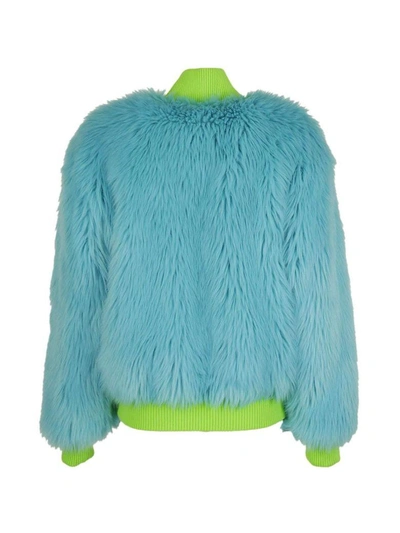 Shop Alberta Ferretti Faux Fur Bomber Jacket In Azzurro