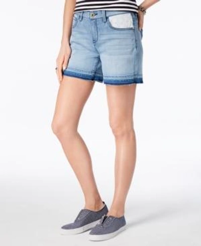 Shop Tommy Hilfiger Eyelet-contrast Denim Shorts, Created For Macy's In Light Wash Indigo