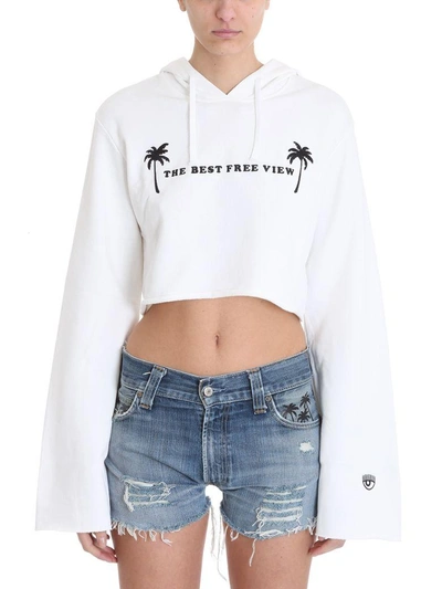 Shop Chiara Ferragni Hoodie Cropped Best Fire Sweatshirt In White