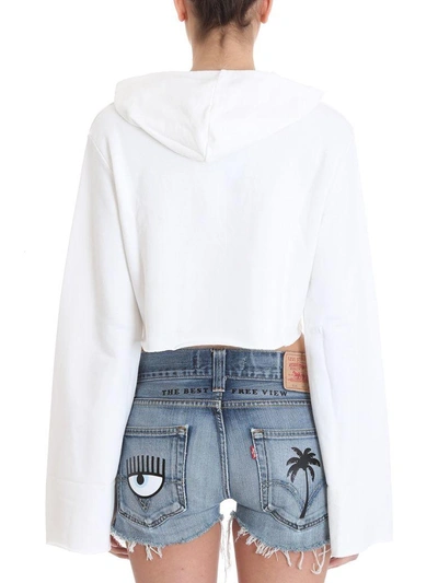 Shop Chiara Ferragni Hoodie Cropped Best Fire Sweatshirt In White