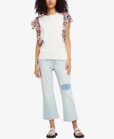 Shop Dkny Ruffled Butterfly-print Sweater, Created For Macy's In Ivory