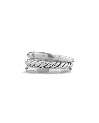 Shop David Yurman 9mm Stax Narrow Ring With Diamonds In Silver