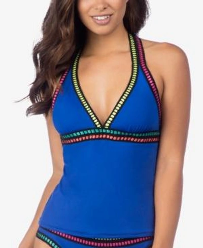 Shop La Blanca Ribbon-stitch Halter Tankini Top Women's Swimsuit In Blue