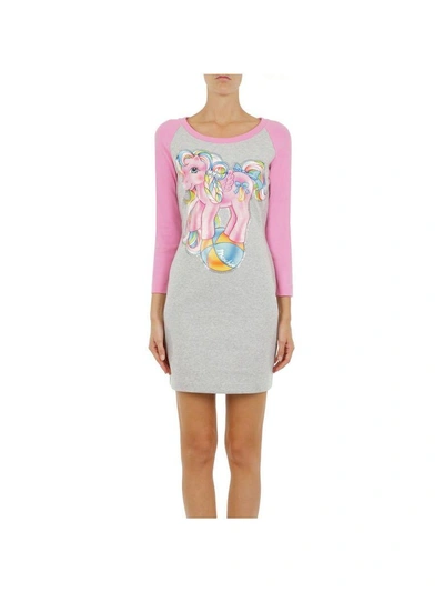 Shop Moschino Dress Long Sleeves Two-color T-shirt Dress With  My Little Pony Print And Logo In Grey