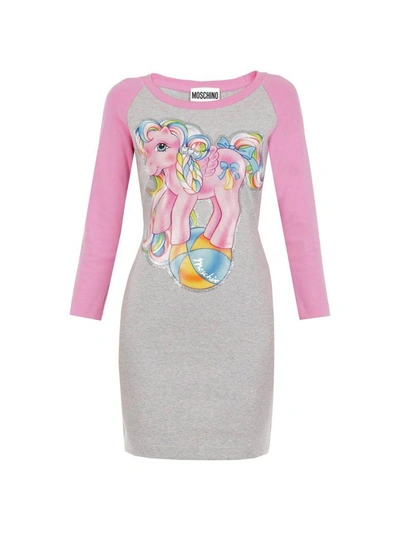 Shop Moschino Dress Long Sleeves Two-color T-shirt Dress With  My Little Pony Print And Logo In Grey