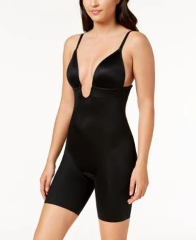 Shop Spanx Suit Your Fancy Plunge Low-back Mid-thigh Bodysuit In Very Black