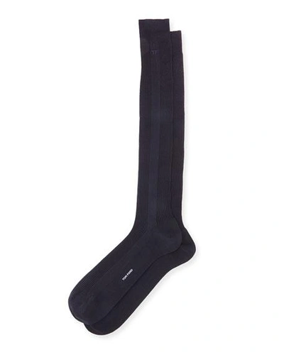 Shop Tom Ford Basic Ribbed Over-the-calf Dress Socks, Navy