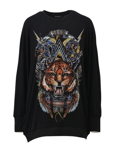 Shop Balmain Printed Sweatshirt In Black