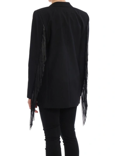 Shop Saint Laurent Fringed Blazer In Black