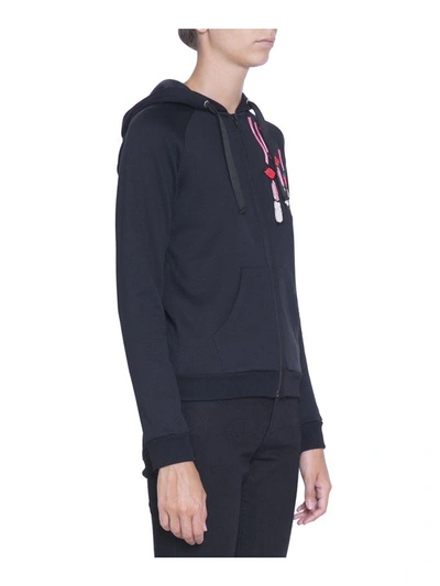 Shop Valentino Embroidered Cotton Hoodie In Nero