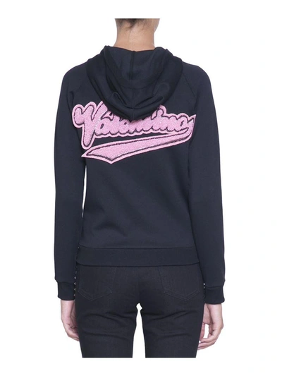 Shop Valentino Embroidered Cotton Hoodie In Nero