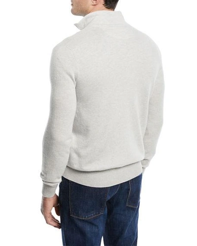 Shop Loro Piana Men's Roadster 1/4-zip Cashmere Sweater In Pearl