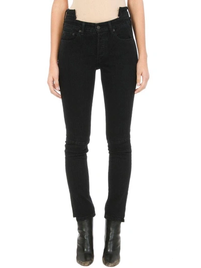 Shop Vetements Rework Biker Straight Cropped High-rise Jeans In Black