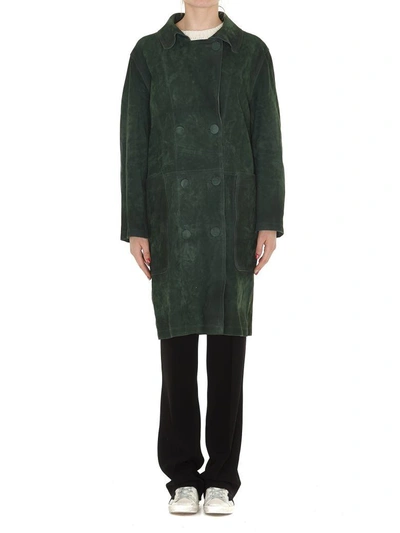 Shop Golden Goose Leather Coat In Military Green