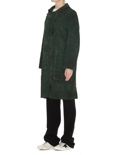 Shop Golden Goose Leather Coat In Military Green