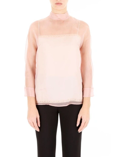 Shop Prada Organza Top In Cipria