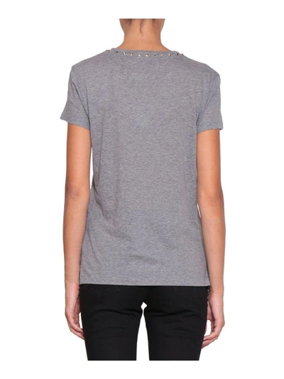 Shop Valentino Rockstud Cotton T-shirt In Grigio