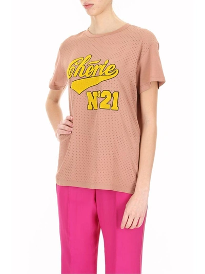 Shop N°21 Cotton And Crepe T-shirt In Rosa|rosa