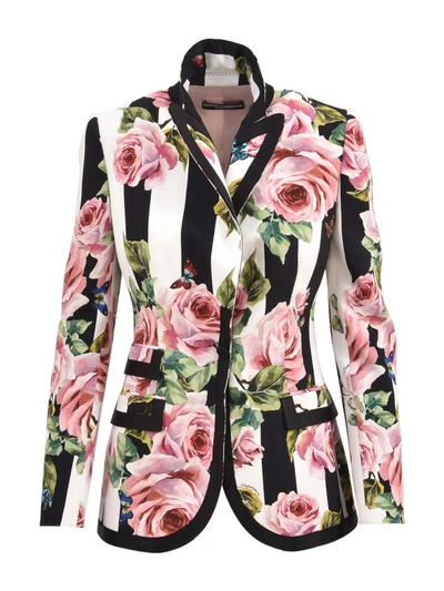 Shop Dolce & Gabbana Floral Blazer In Bianco/nero/rosa