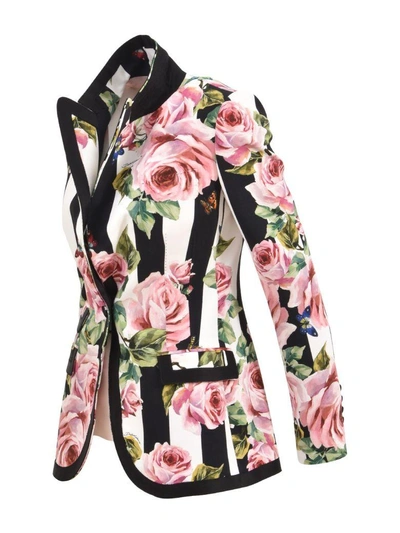 Shop Dolce & Gabbana Floral Blazer In Bianco/nero/rosa