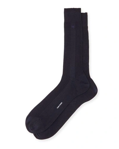Shop Tom Ford Basic Ribbed Knit Socks, Navy