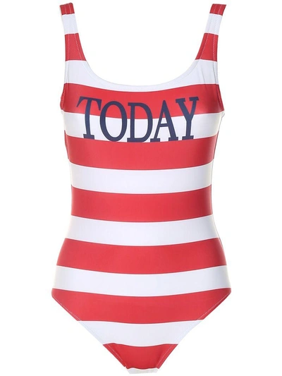 Shop Alberta Ferretti Today Striped Swimsuit In Rosso