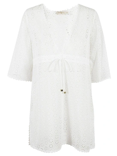 Shop Tory Burch Perforated Dress In Bianco