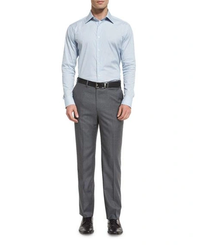 Shop Brioni Phi Flat-front Wool Trousers, Gray