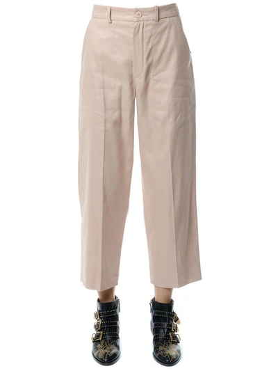 Shop Chloé Cropped Length Linen-cotton Blend Trousers In Pink