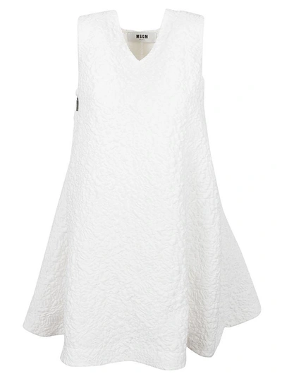 Shop Msgm Flared Dress In Bianco