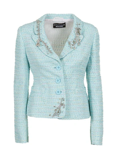 Shop Moschino Boutique  Embellished Blazer In Azzurro Multicolor