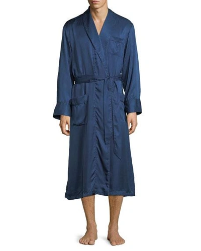 Shop Derek Rose Woburn 8 Bengal-stripe Silk Robe In Navy