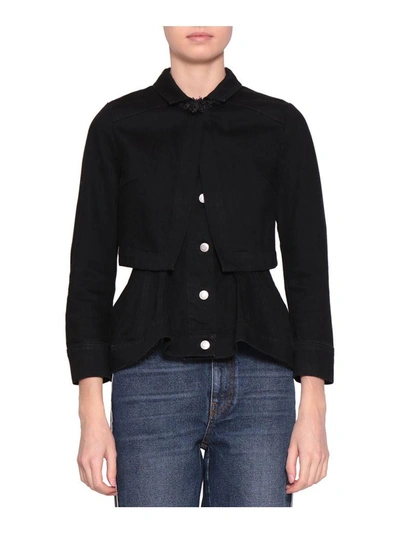 Shop Alexander Mcqueen Denim Peplum Jacket In Nero