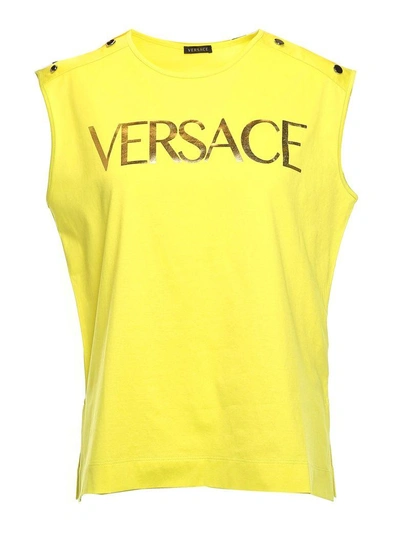 Shop Versace Vintage Logo-print Cotton-jersey Tank Top In Giallo