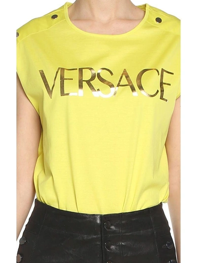 Shop Versace Vintage Logo-print Cotton-jersey Tank Top In Giallo