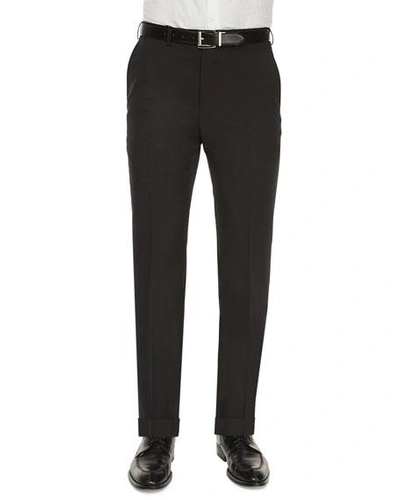 Shop Ermenegildo Zegna Men's Flat-front Wool Regular-fit Trousers In Black