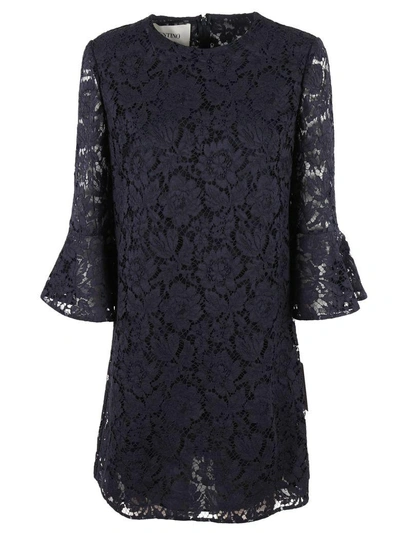 Shop Valentino Floral Lace Dress In Blue