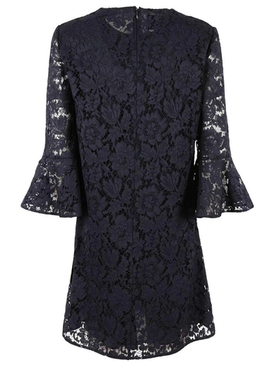 Shop Valentino Floral Lace Dress In Blue